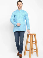 Hangup Men Standard Solid Men's Indian Wear-Sky_2Pkt_Short_Kurta