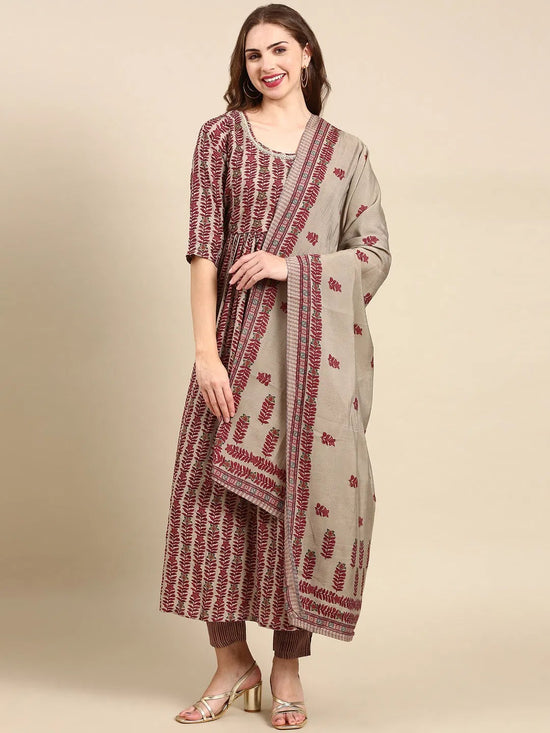 Women's Maroon Printed Kurta Set-SKC-1013-Maroon