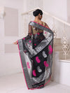 Black Muslin Saree With Zari Woven Nakshi Borders-MA62MS331980028