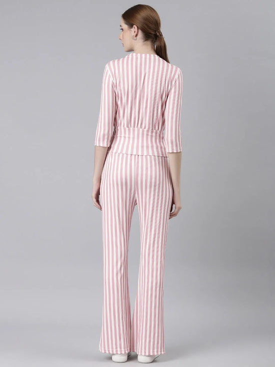 Women Pink Striped Tracksuit-AF-2052-Pink