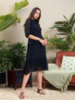 Women Black Tiered Midi Dress