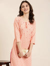 Women Peach Printed Straight Kurta-NJ-3574299-Peach