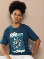 Difference of Opinion Blue Graphic Oversized T-Shirt-DOWMN307PED-XS