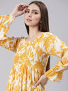 Women Mustard Floral Empire Dress-ON-007-Mustard