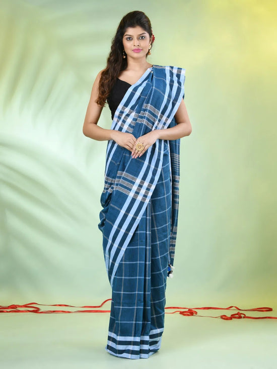 Sapphire Blue Cotton Soft Saree With Checkbox Designs-MA62CT331100056