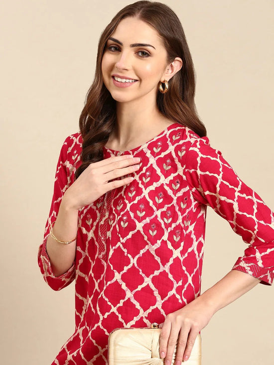 Women's Magenta Printed Straight Kurta-AT-A396-Magenta