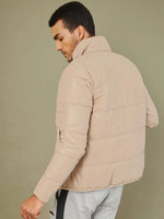 Men Khaki Full Sleeve Puffer Jacket