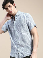 Men Grey Floral Casual Shirt-GEORGE-1642-Grey