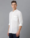 Mens Regular Fit Solid White Casual Linen Shirt-LINNO-S