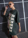 Women Grey FREEDOM Printed Oversized T-Shirt Dress