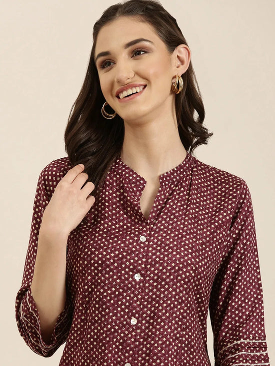 Women Maroon Geometrical A-Line Kurta-AT-A1048-Maroon