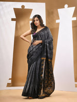 Black And White Matka Handwoven Saree With Shibori Designs-MA53MT063080043