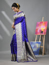 Blue Katan Silk Banarasi Saree With Ethnic Motifs And Zari Woven Designs-MA52KA441380081