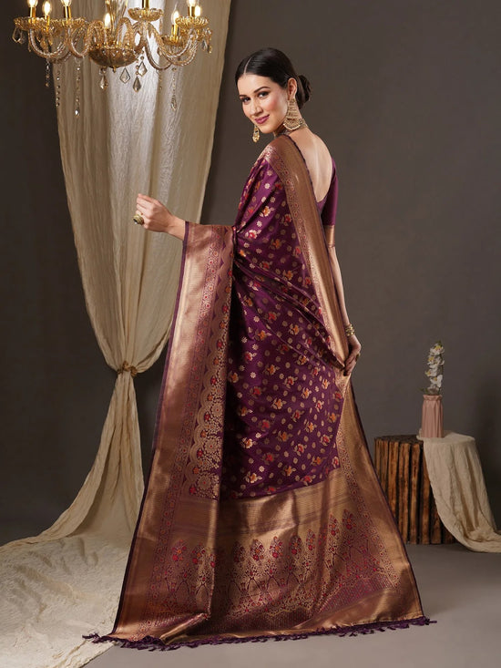 Saree Mall Women's  Blend Purple Woven Design Designer Saree With Blouse Piece-14PAKHI1509