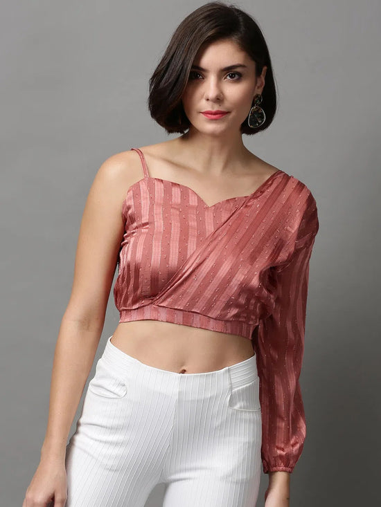 Women's Mauve Solid Crop Top-AE-10404-Mauve