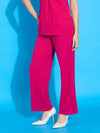 Women Fuchsia Pleated Straight Pants