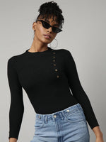 Women Black Solid Fitted Top-TG-808-Black