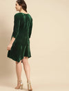 Flared asymmetric overlap dress in Green