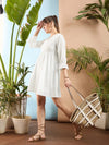 Women White Schiffli Shift Dress