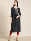 Women Navy Blue Floral A-Line Kurta-AT-A899-NC-Navyblue