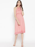 braid neck halter midi dress in Dusty Pink