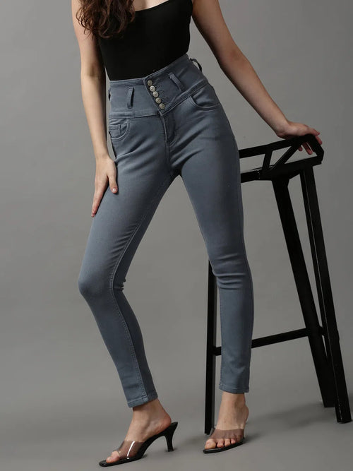 Women's Grey Solid Skinny Fit Denim Jeans-GZ-5284-Grey