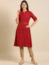 Women's Maroon Solid Straight Kurta-DF-1350-Maroon