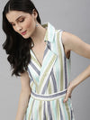 Women's White Striped Jumpsuit-AE-9998-White