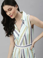 Women's White Striped Jumpsuit-AE-9998-White