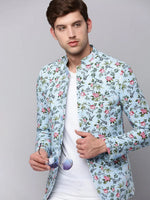 Men Blue Printed Blazer-SOBLZ-303-Blue