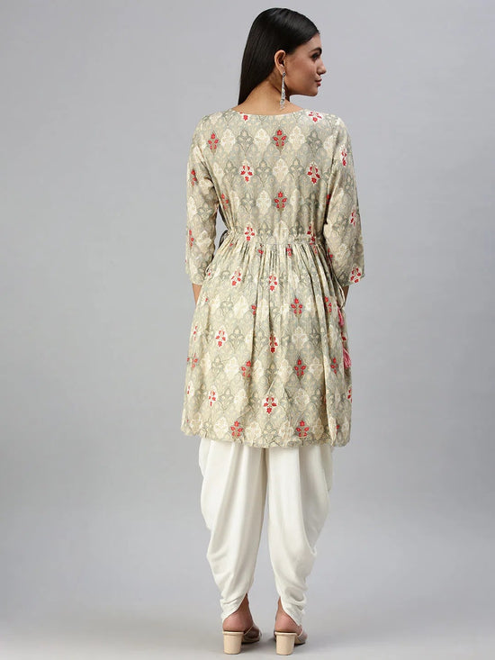 Women's Grey Printed Kurta Sets-BC1264-Grey