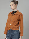 Women Rust Solid Denim Jacket-GZ-5581-Rust