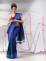 Blue Patli-Pallu Cotton Saree With Zari Stripes Design-MA55CT06520026