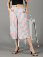 Women's White Striped Culottes-AE-10446-White