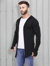 Rigo Black Hooded With Thumbhole Open Long Cardigan Full Sleeve Shrug For Men