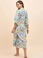 Long Kaftan Dress in Blue and Pink Watermelon Print