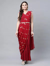 Ahalyaa Women Maroon Crepe Georgette Printed Saree Dress With Printed Pallu