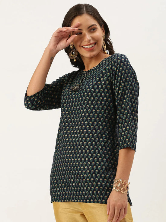 Women's Navy Blue Printed Straight Kurti-DW-8750-Navyblue