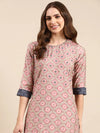 Women's Pink Printed Kurta Set-SKC-3195-Pink