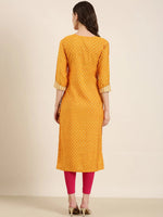 Women Mustard Printed Straight Kurta-AT-A830-K-Mustard