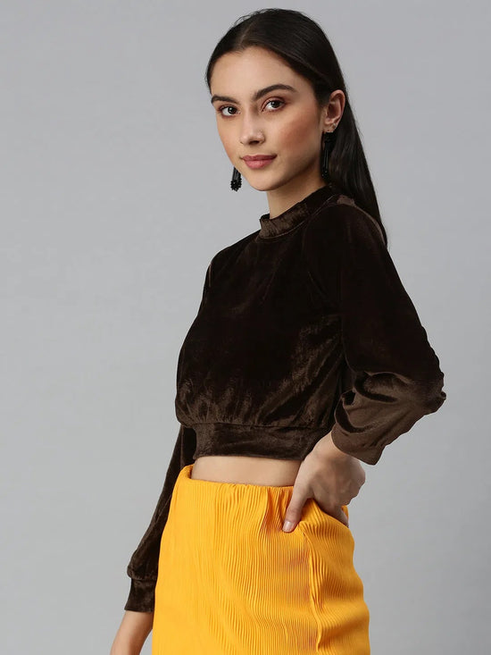 Women's Solid Brown Top-AE-10188-Brown