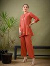 Women Rust All Over Embroidered Shirt With Palazzos