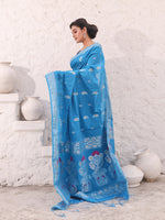 Sky Blue Cotton Saree With Woven Designs And Zari Border-MA54BCT041210048