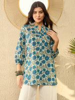 Ahika Women White Cotton Blend Floral Printed Regular Tunic-VT1276WHT