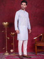 Chikankari Embroidered Kurta with Pyjama.-JOKP-5017Sky