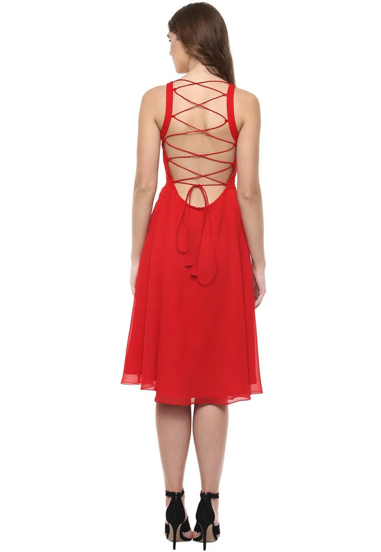 Backless tie up Dress in Red