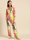 Shirt Pyjama nightwear set in multi color Print