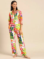 Shirt Pyjama nightwear set in multi color Print