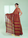 Dark Red Cotton Saree With Stripes Pattern-MA59CT06530043