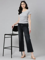 Women Charcoal Solid Mom Fit Denim Jeans-IM-10247-Charcoal